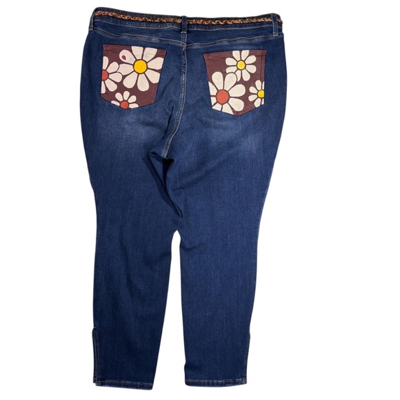 Ava & Viv Jeans Hand Painted Mod Retro Flower Yellow Orange 70s Boho Plus 20W - Picture 6 of 12